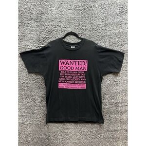 Vintage "Wanted Good Man" Humor Funny Shirt in Black Size XL 80's‎ 90's